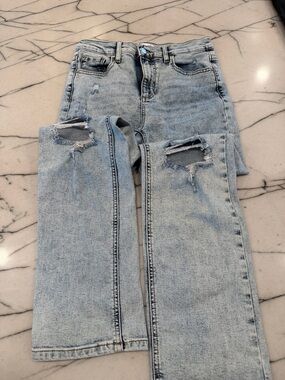 Altar'd State Faded Light Blue Distressed Straight-Leg Jeans